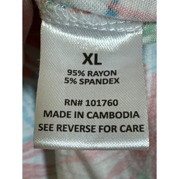 Palm Grove XL Short Sleeve Scoop Neck, Multicolored T-shirt, Ruched Left Side - Picture 5 of 6